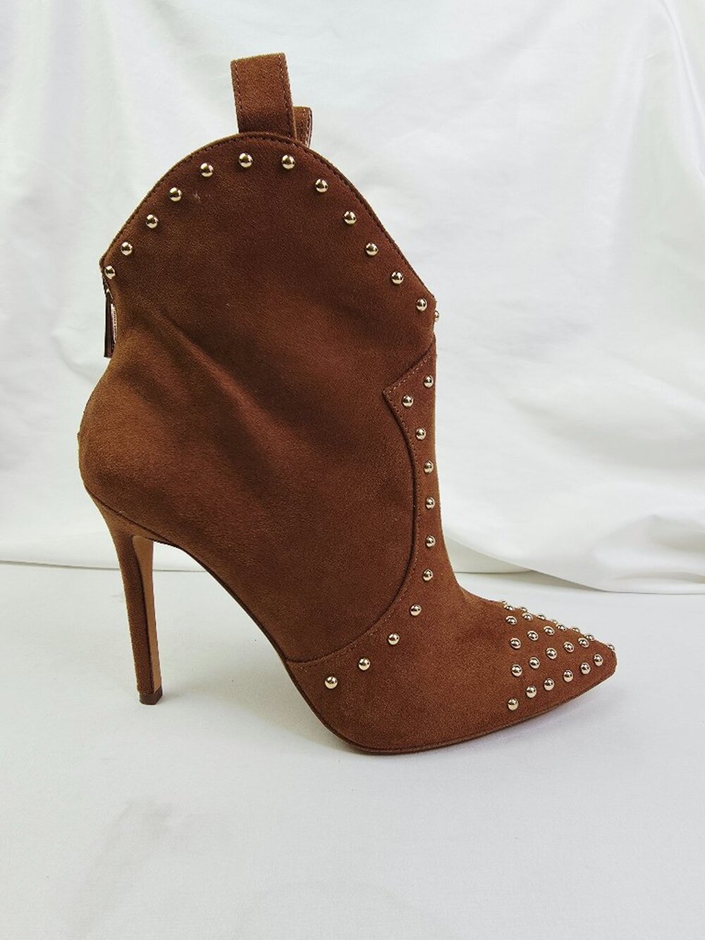 Jessica Simpson Chocolate Brown Back Zip Studded Sz 7.5 Stiletto Suede Boots NEW